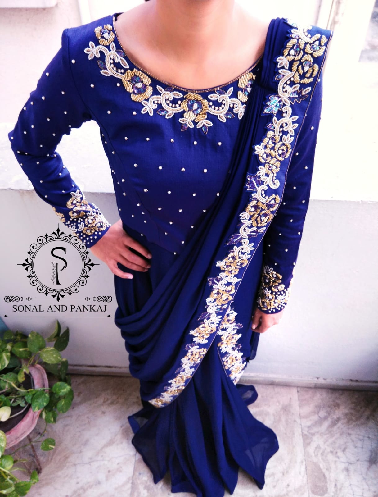 Buy Dark Navy Blue Color Saree Gown Online on Fresh Look Fashion